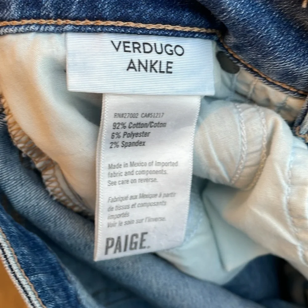 Paige Verdugo Ankle Skinny Jeans Distressed Hem